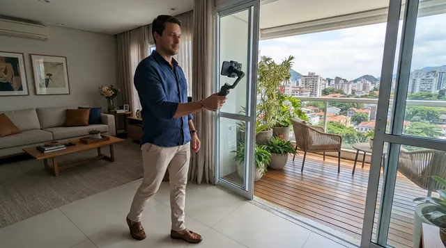 Gravação de tour contínuo demonstrando por que anúncio de imóvel com vídeo vende mais