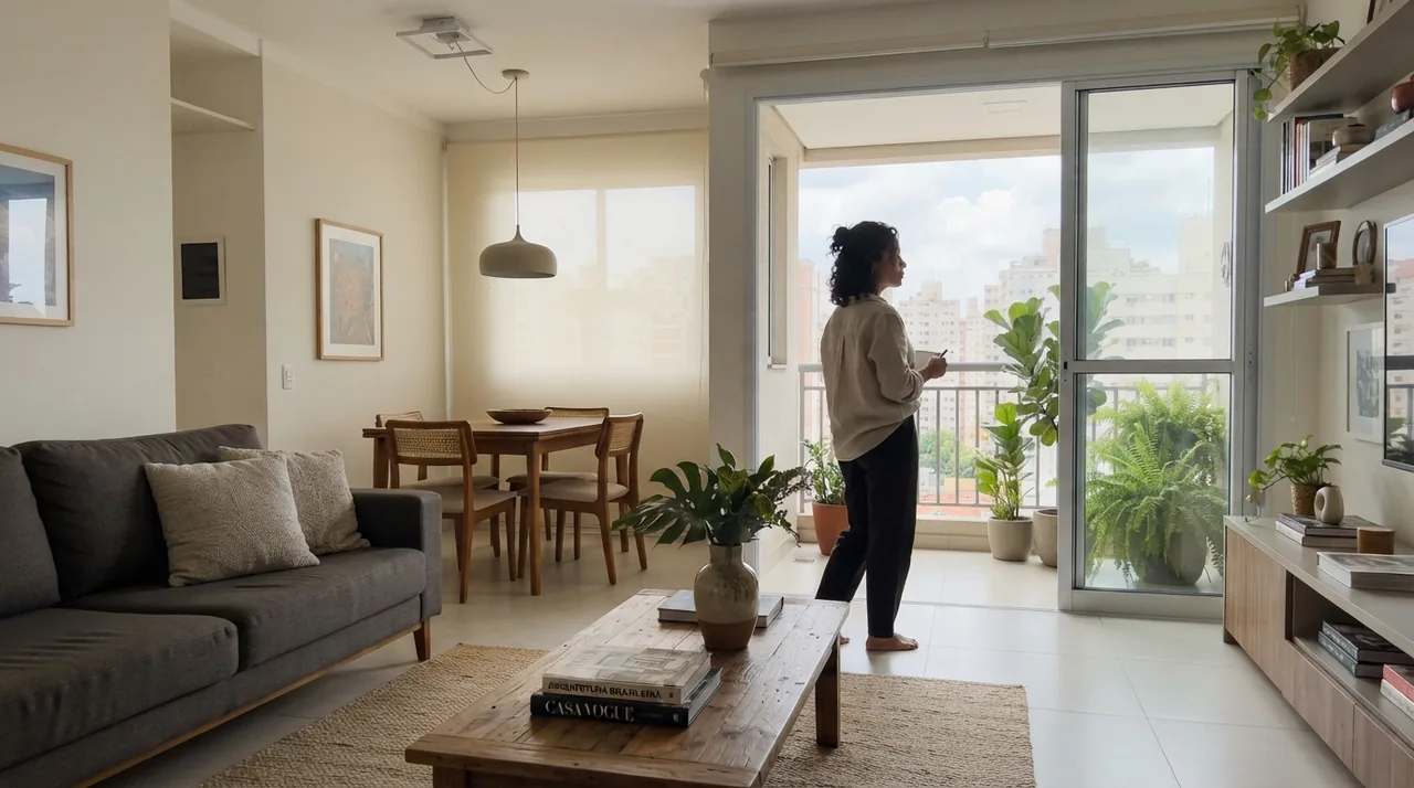 Como ser fotógrafo imobiliário posicionando o celular na altura correta na diagonal da sala