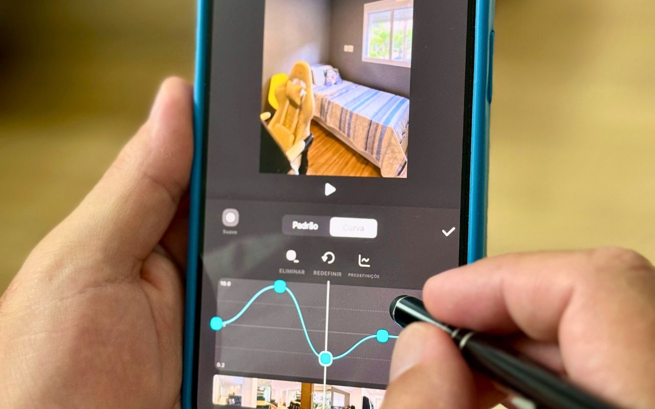 Edição de vídeo de imóvel com curva de cor, direto no celular
